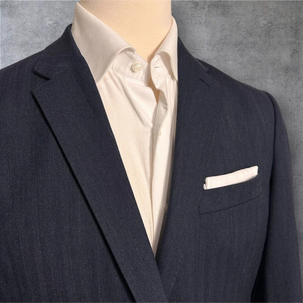 LANDS END Mens Navy Blazer Sport Coat 2-Button Casual Jacket 44R 100% Wool